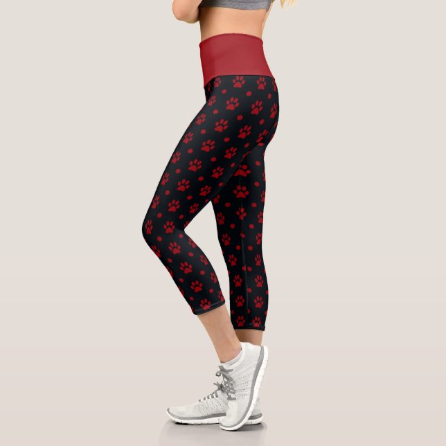 Leggings Capri Empreintes de pattes noirs et rouges et Motifs Poi (Gauche)