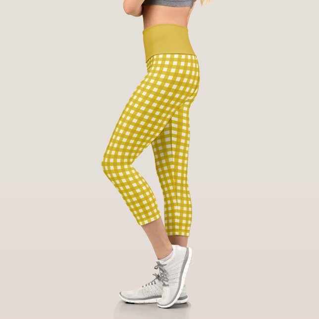 Leggings Capri En vichy rétro Plaid en moutarde Jaune  (Gauche)