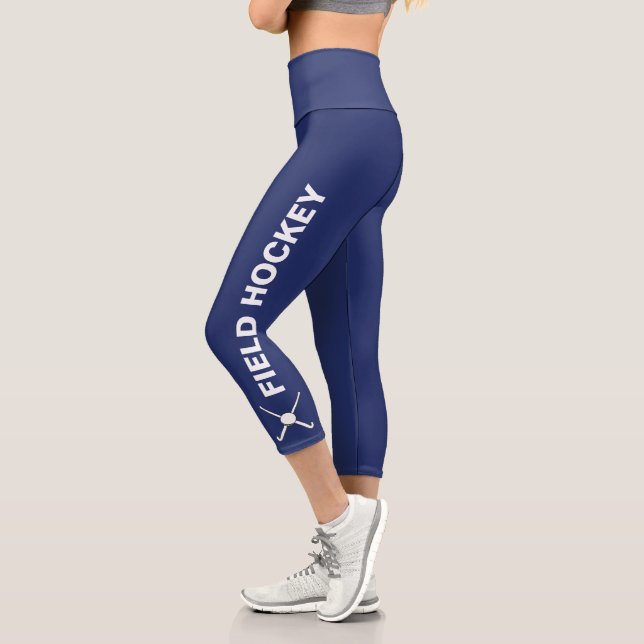 Leggings Capri Équipe de hockey sur gazon Texte personnalisé, nom (Gauche)