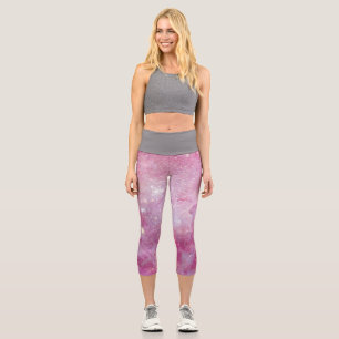 Leggings Capri Espace étoilé lumière rose étoiles aquarelle Galax