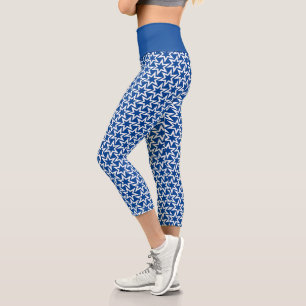 Leggings Capri Etoile Géométrique Bleu Et Blanc