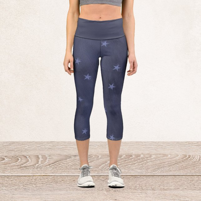 Leggings Capri Étoiles bleues sur bleu foncé (Créateur téléchargé)
