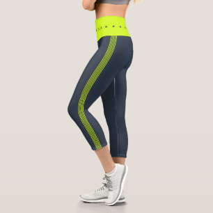 Leggings Capri Étoiles de marine moderne néon jaune foncé rayures