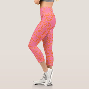 Leggings Capri Étoiles, Étoiles, Étoiles en rose et orange