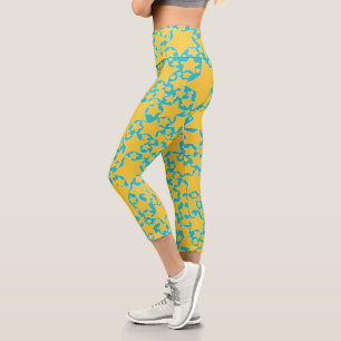 Leggings Capri Étoiles, Étoiles, Étoiles en Turquoise et Jaune