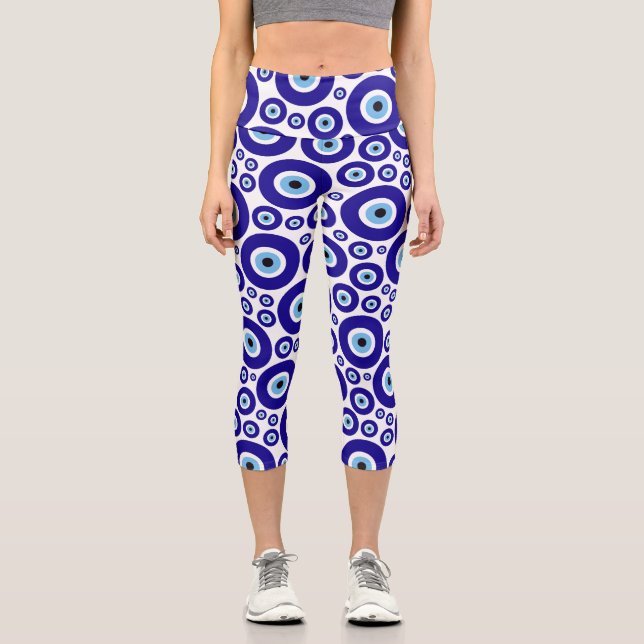 Leggings Capri Evil Eye Pattern, Greek Eye, Turkish Eye, Nazar (Recto)