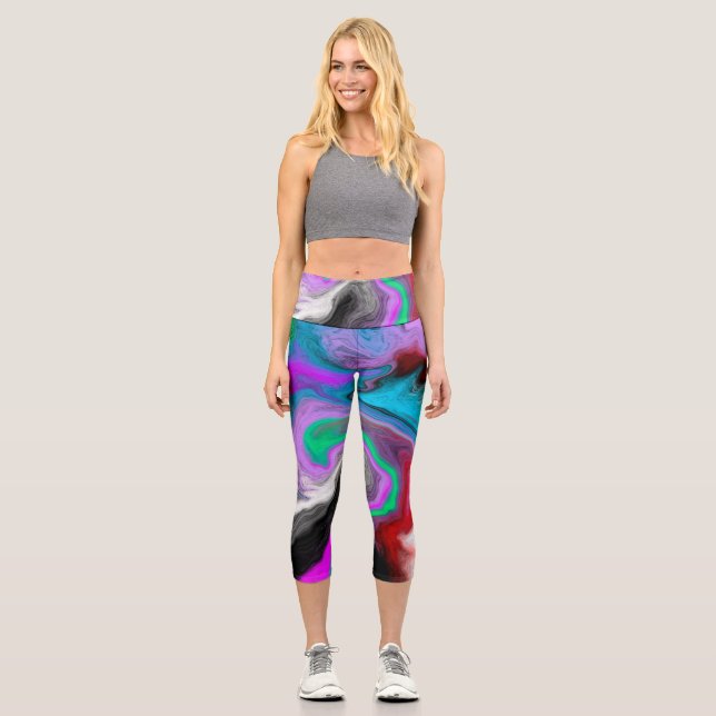 Leggings Capri Explosion d'art en marbre coloré (Recto)