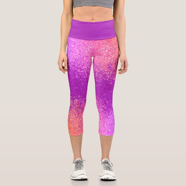 Leggings Capri Faux Parties scintillant rose et violet Fille Écla (Recto)