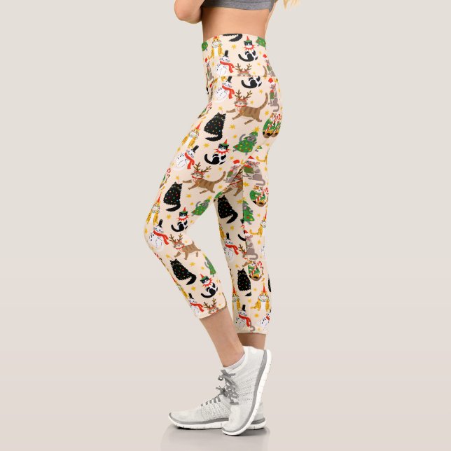 Leggings Capri Festive Chats Motif de Noël (Gauche)