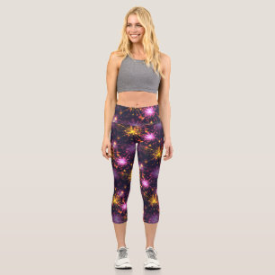 Leggings Capri Festive feux d'artifice des coeurs