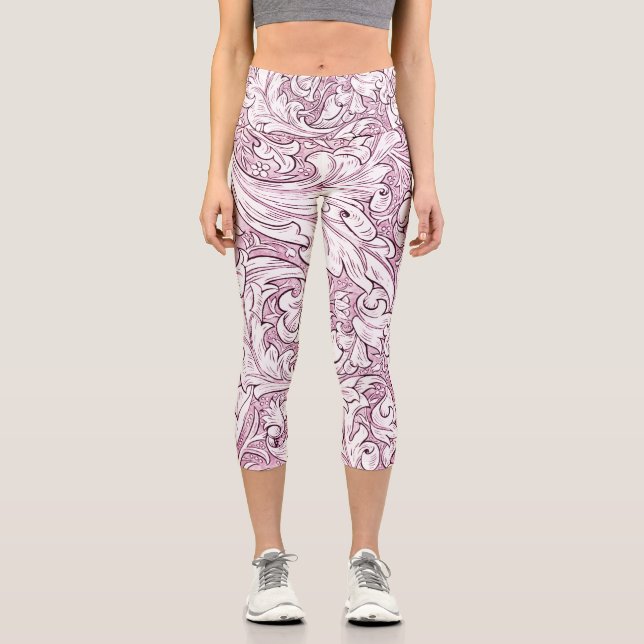 Leggings Capri Feuillage orné rose rose (Recto)