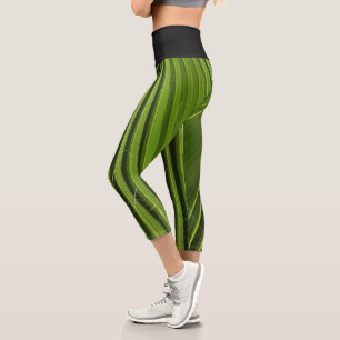 Leggings Capri Feuille de palme Tropical Vert Clair Verticale