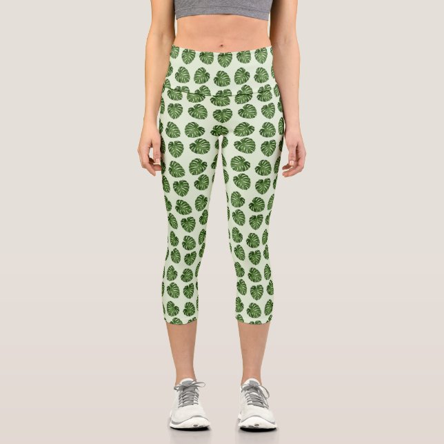 Leggings Capri Feuilles de palmiers, Feuilles verts, Motif tropic (Recto)