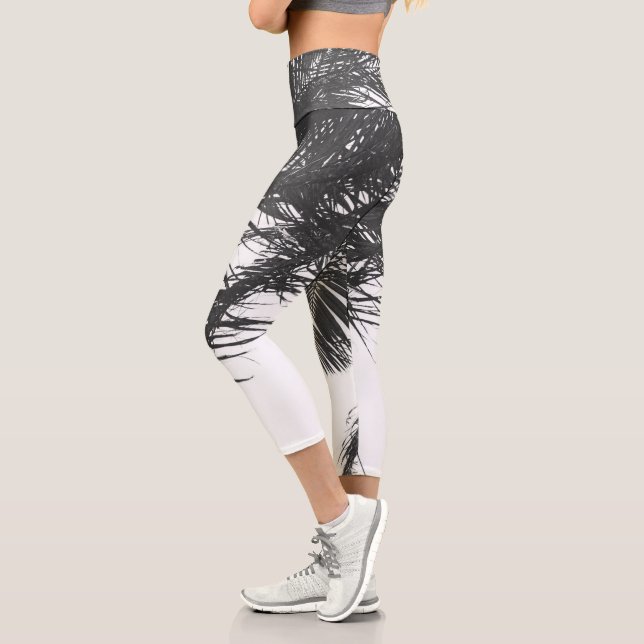 Leggings Capri Feuilles Monochrome Noir Blanc Palm Tree (Gauche)