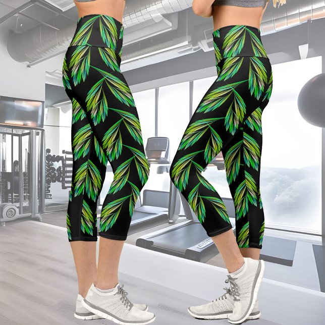 Leggings Capri Feuilles verts néon - art fractal, (Créateur téléchargé)