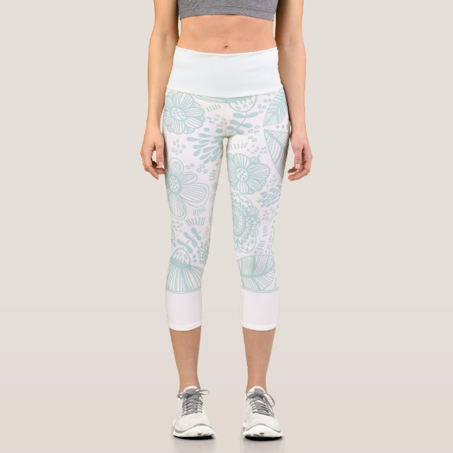 Leggings Capri fillette florale délicate bleu pastel (Recto)