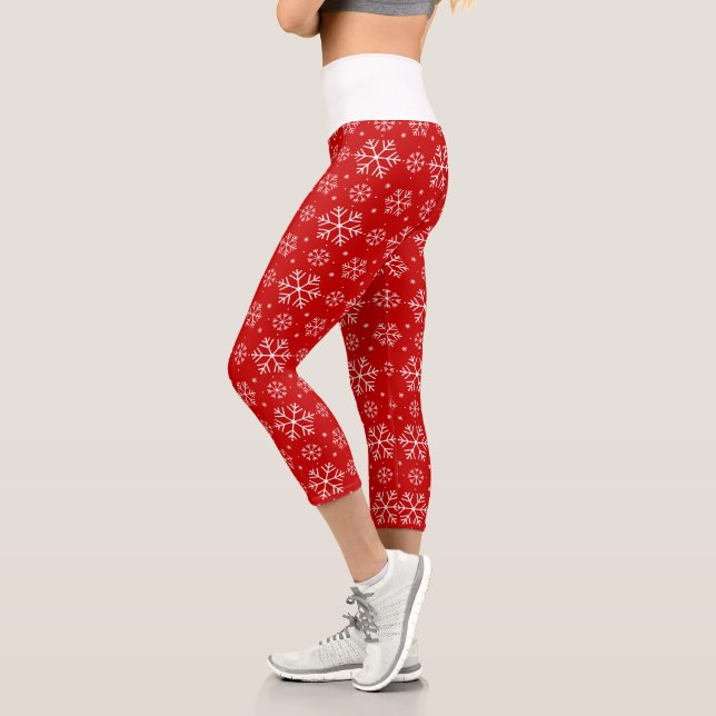 Leggings Capri Flammes de neige blanches sur Noël Arrière - plan  (Gauche)