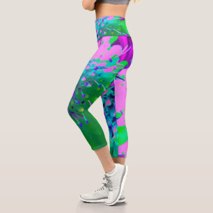 Leggings Capri Fleur Abstraite de Magenta et de Lime