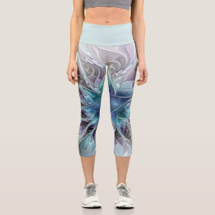 Leggings Capri Fleur Abstraite Fractale Moderne Avec Bleu