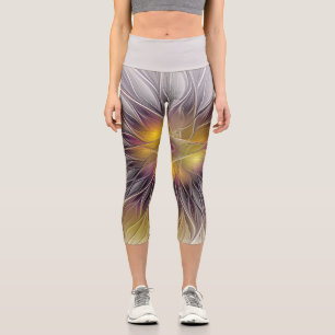 Leggings Capri Fleur colorée lumineuse, fractale moderne abstrait
