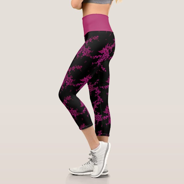 Leggings Capri Fleur de cerisier à fleurs florales japonaises ori (Gauche)
