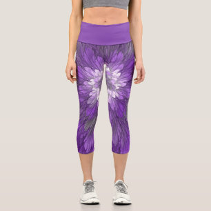 Leggings Capri Fleur psychédélique violette Abstraite Fractal Art
