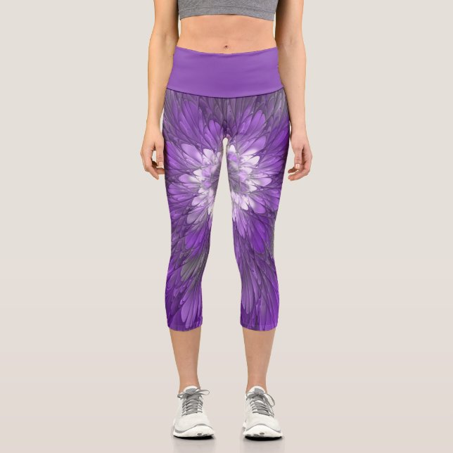 Leggings Capri Fleur psychédélique violette Abstraite Fractal Art (Recto)