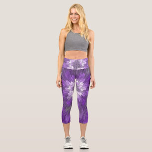 Leggings Capri Fleur psychédélique violette Abstraite Fractal Art