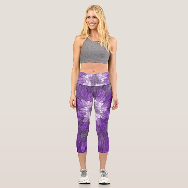 Leggings Capri Fleur psychédélique violette Abstraite Fractal Art (Recto)