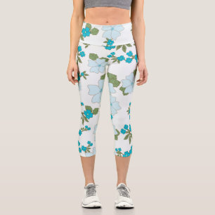Leggings Capri Fleurs Bleues, Motif Floral, Motif De Fleurs