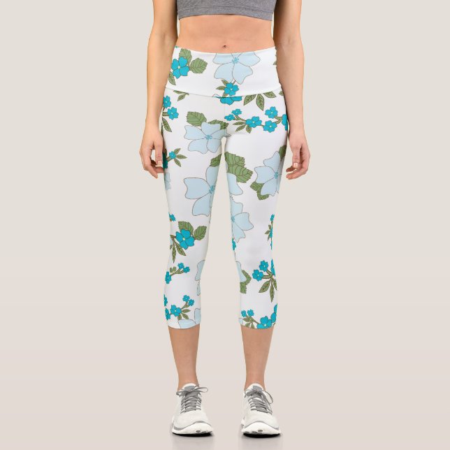 Leggings Capri Fleurs Bleues, Motif Floral, Motif De Fleurs (Recto)