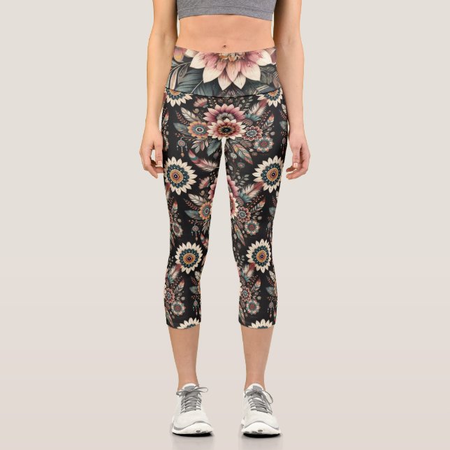 Leggings Capri Fleurs Boho du soir (Recto)
