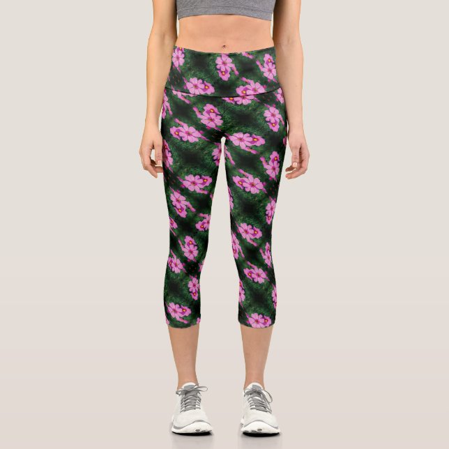 Leggings Capri Fleurs Cosmos rose Motif Abstrait (Recto)
