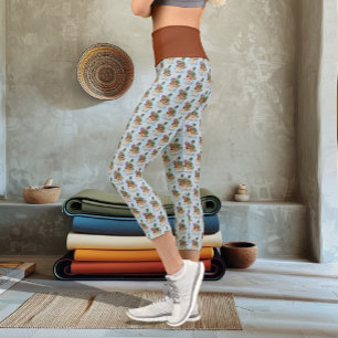 Leggings Capri Fleurs de Champignon Dragon Fantastique Vert Capri