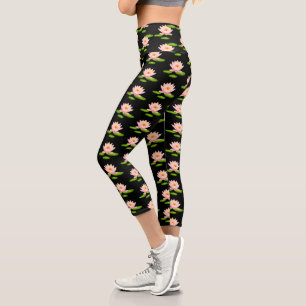 Leggings Capri Fleurs de Lotus roses et coussinets de Lily sur no