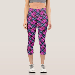 Leggings Capri Fleurs de marguerite rose africaine Motif d'art Ab