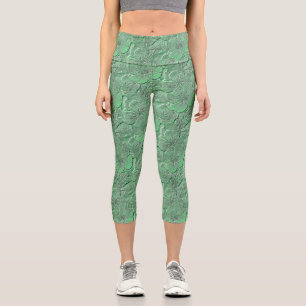 Leggings Capri Fleurs de marguerite verte Motif d'art naturel