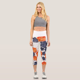Leggings Capri Fleurs en tissu cousu à la main printemps orange b