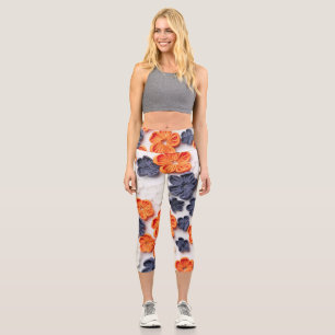 Leggings Capri Fleurs en tissu cousu à la main printemps orange b
