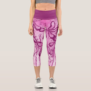 Leggings Capri Fleurs encrées Abstraites rose