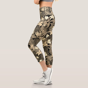 Leggings Capri Fleurs et feuilles de palmier dans des tons beige