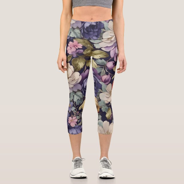 Leggings Capri Fleurs mystiques Cadeaux de retraite personnalisés (Recto)