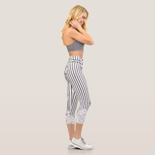 Leggings Capri Fleurs noires et blanches avec bandes