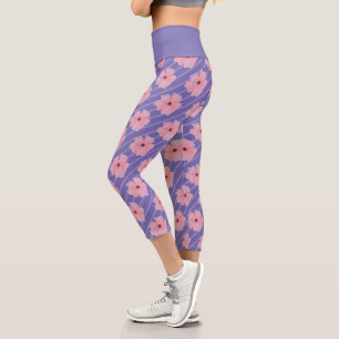 Leggings Capri Fleurs roses et capri taille haute à rayures