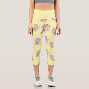 Leggings Capri Fleurs roses jaune motif
