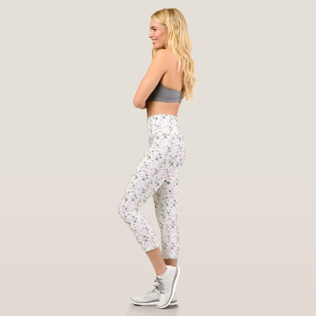 Leggings Capri Fleurs sauvages et papillons en blanc (Gauche)