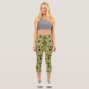 Leggings Capri Fleurs sur net 01.wx4 LYellow BG