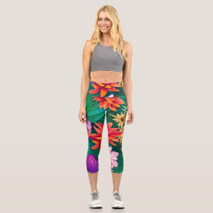 Leggings Capri Fleurs tropicales colorées Motif