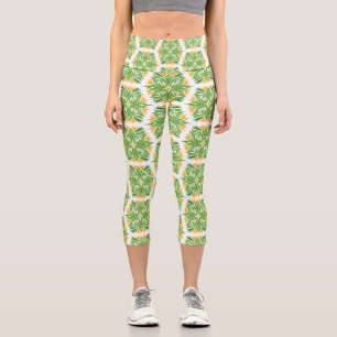 Leggings Capri Fleurs Vertes, Motif De Fleurs, Motif Floral