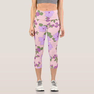 Leggings Capri Fleurs Violettes, Modèle Floral, Motif De Fleurs
